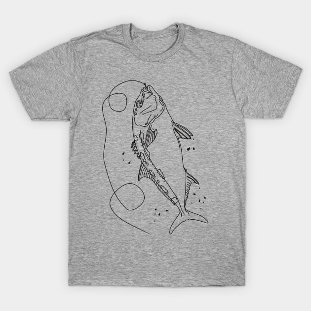 monochrome lineart illustration of a hooked samsons fish T-Shirt by bloomroge